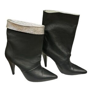 IRO Avina Black Lambskin Leather NWT Metallic Silver Lined Boots Size 38